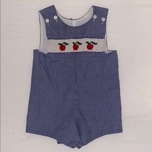 Baby boy smocked Apple shortall